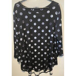 Tahari Woman Black Polka Dot Stretch Top | Size 1X